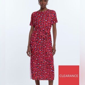River Island Vibrant Red and Black Midi Dress